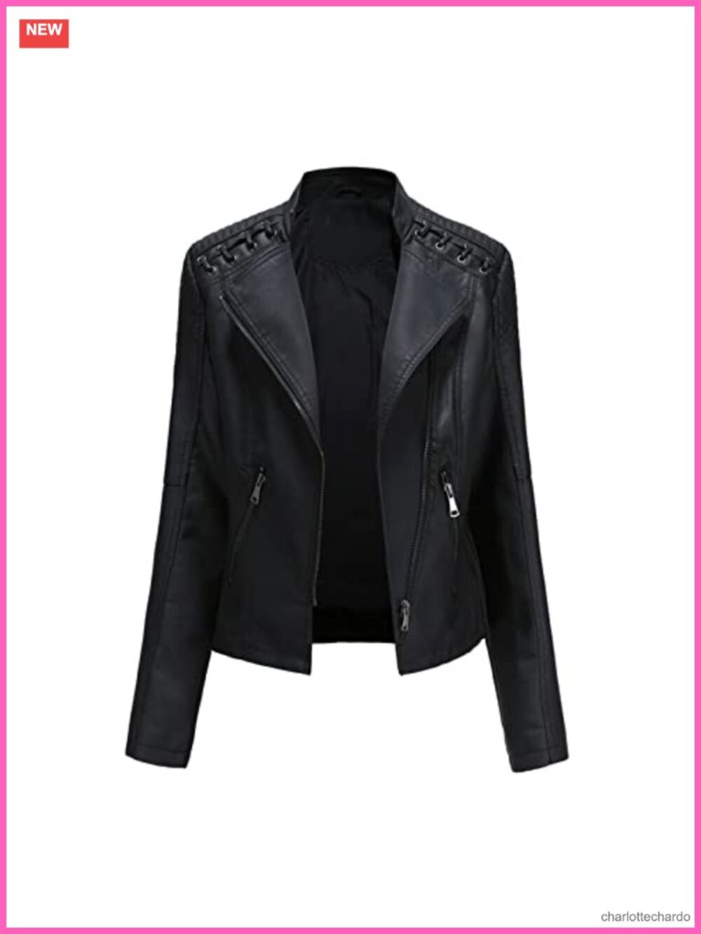 Faux Leather Moto Jacket Casual Short PU Biker Coat with Pockets